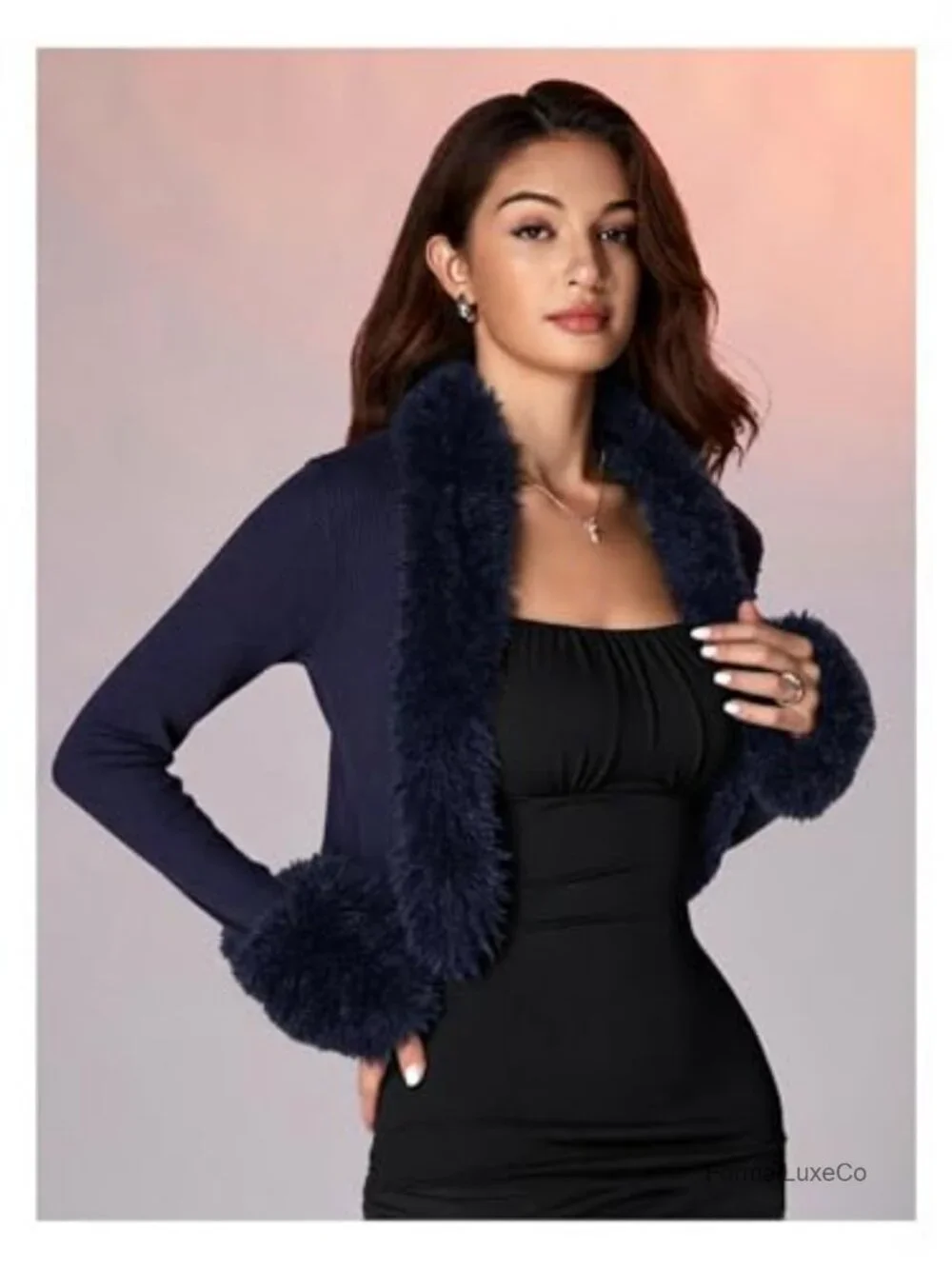 Faux Fur Fuzzy Coat Open Front Party Crop Jacket